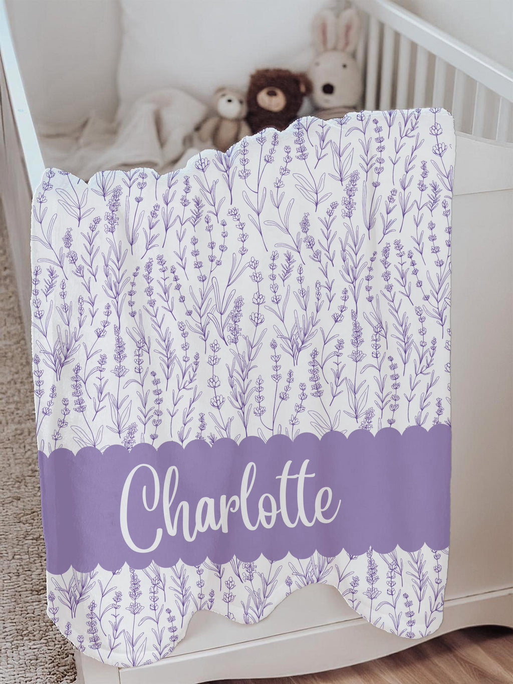 Personalized Lavender Floral Baby Blanket: Custom Name, Soft Fleece