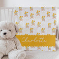 Personalized Baby Girl Blanket: Yellow Floral Bows, Plush Fleece