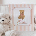 Personalized Baby Blanket: Vintage Teddy Bear, Pink Bow, Soft Fleece
