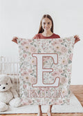 Personalized Floral Baby Blanket – Custom Name Nursery Blanket for Girls