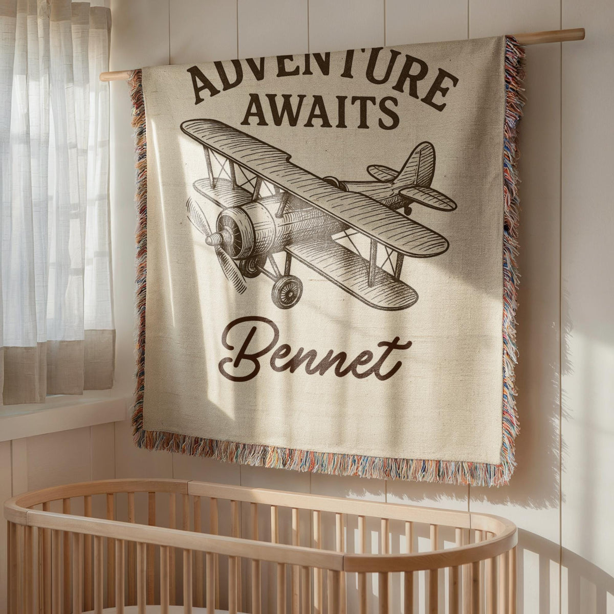 Personalized  Airplane Baby Blanket – Custom Vintage Plane Nursery Throw for Boys