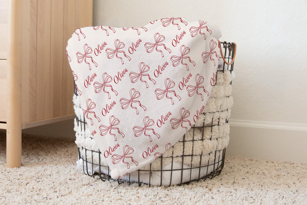 Personalized Baby Blanket: Coquette Red Bow, Custom Name Throw