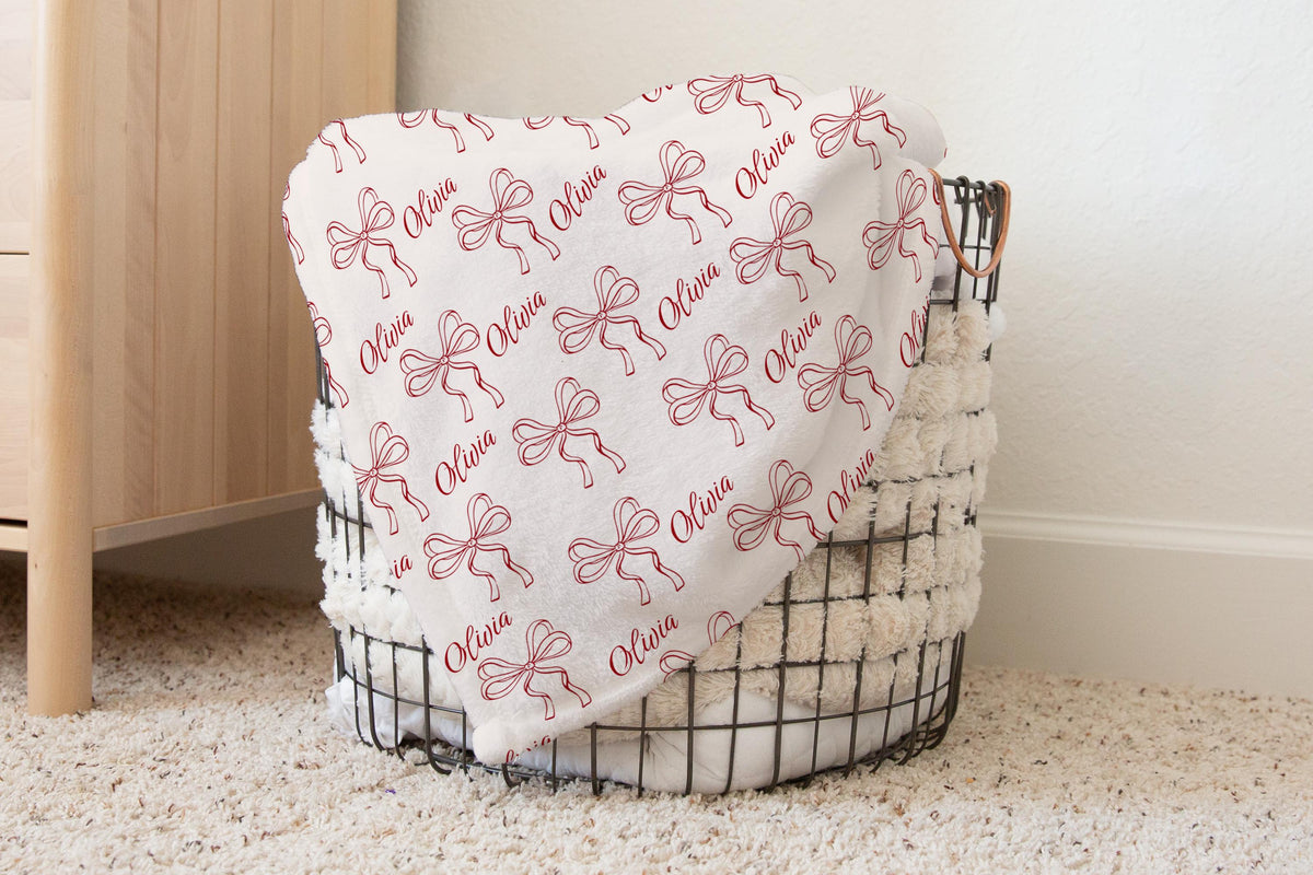 Personalized Baby Blanket: Coquette Red Bow, Custom Name Throw