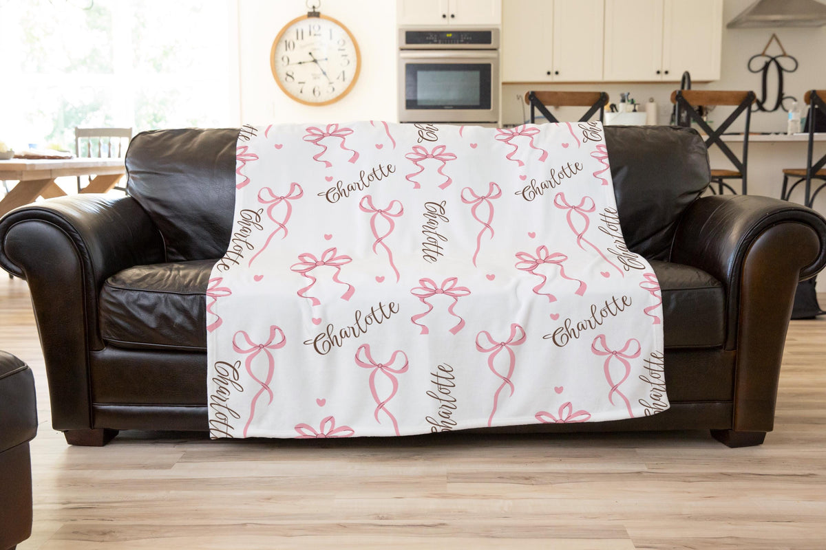 Coquette Pink Bow Personalized Blanket – Custom Name Soft Girl Throw