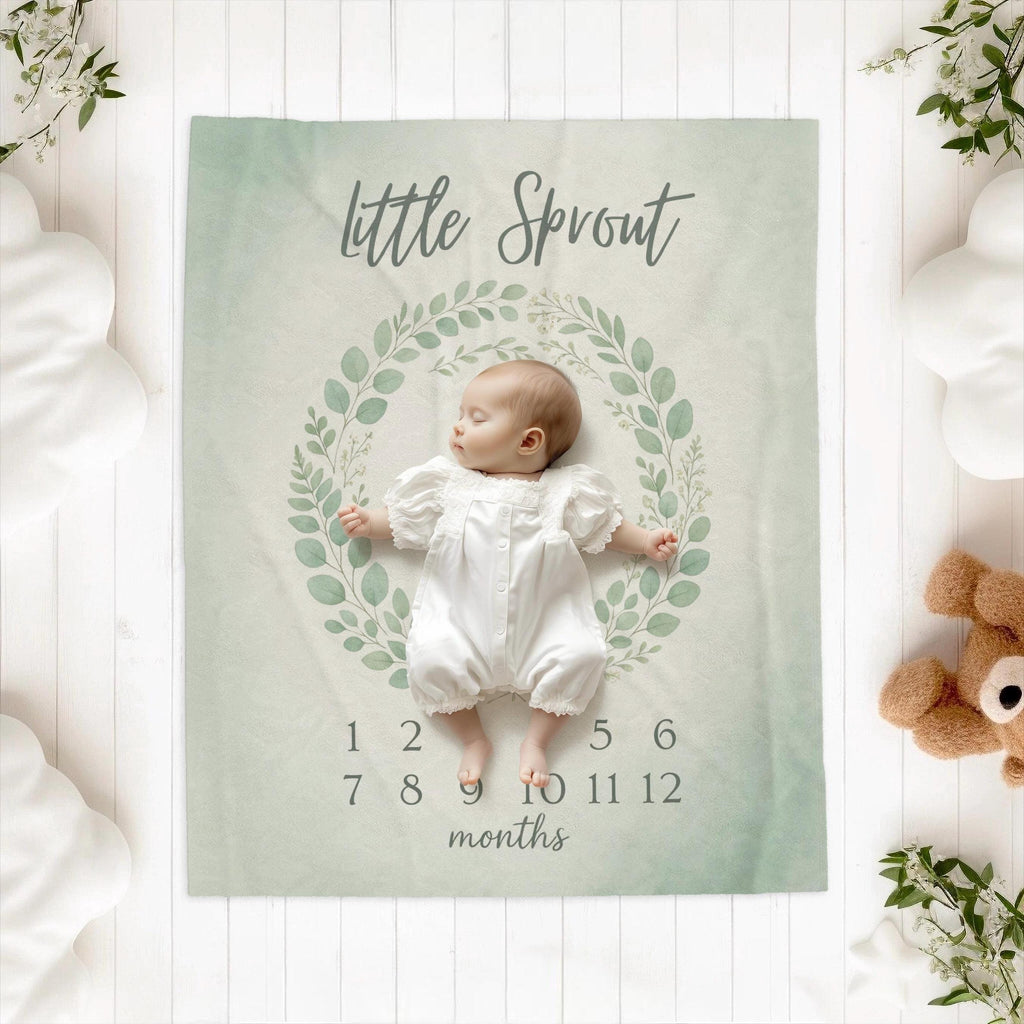 Little Sprout Botanical Baby Milestone Blanket – Monthly Growth Tracker