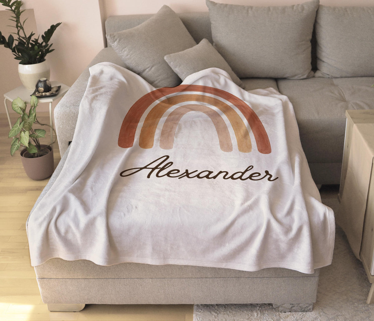Personalized Boho Rainbow Baby Blanket: Custom Name Fleece Nursery Throw