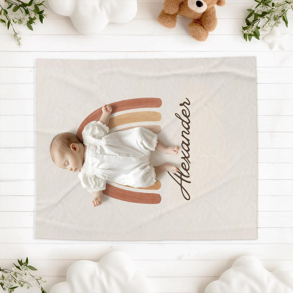 Personalized Boho Rainbow Baby Blanket: Custom Name Fleece Nursery Throw