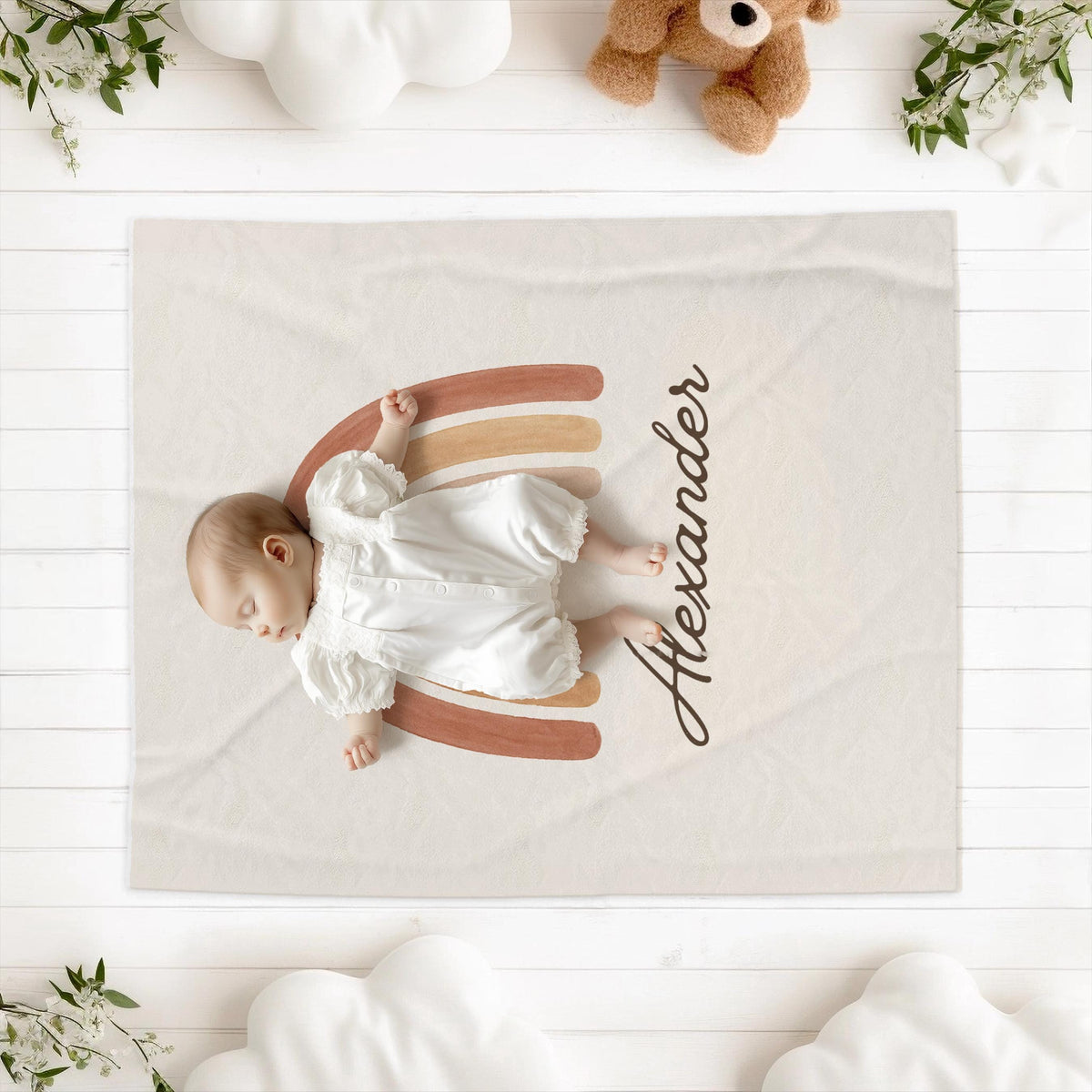 Personalized Boho Rainbow Baby Blanket: Custom Name Fleece Nursery Throw