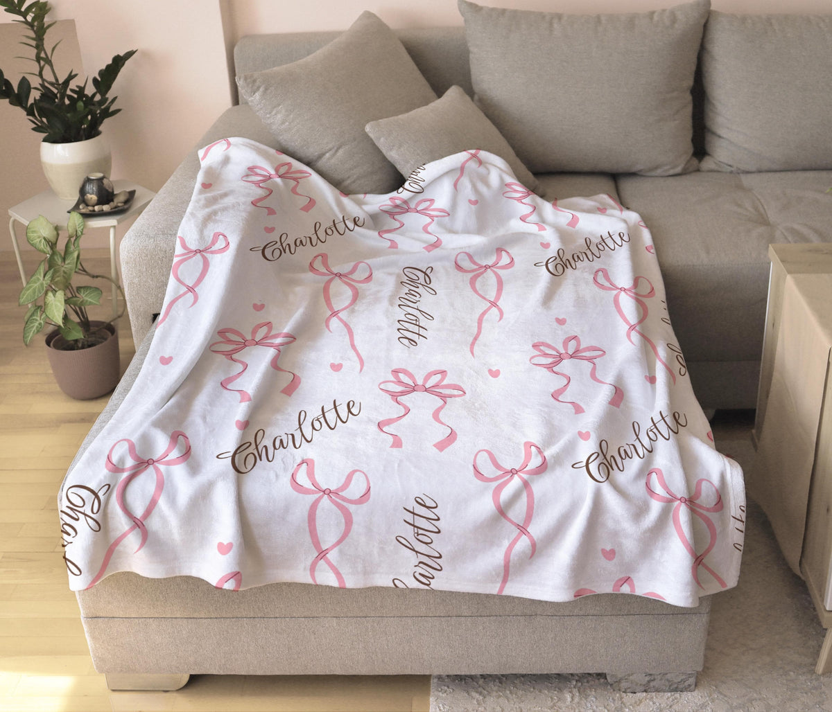 Coquette Pink Bow Personalized Blanket – Custom Name Soft Girl Throw