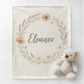 Personalized Baby Girl Blanket with Wildflower Wreath – Custom Name Floral Nursery Blanket