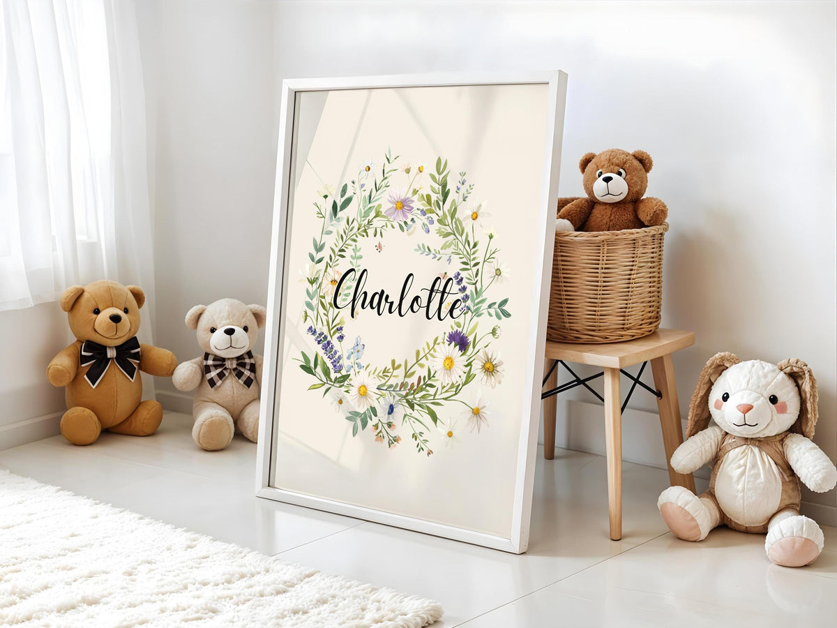 Personalized Wildflower Name Print: Boho Cottagecore Nursery Art