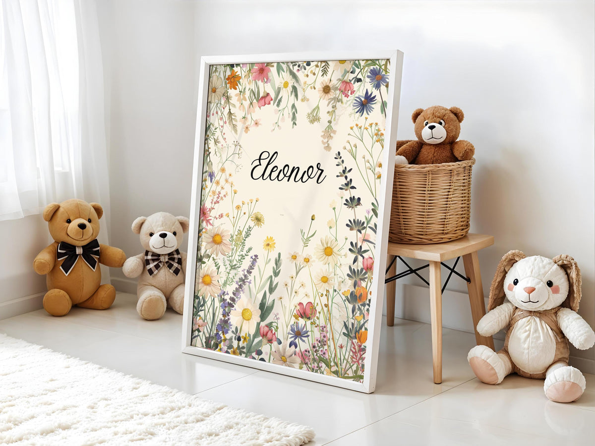 Personalized Wildflower Name Print: Boho Cottagecore Nursery Art