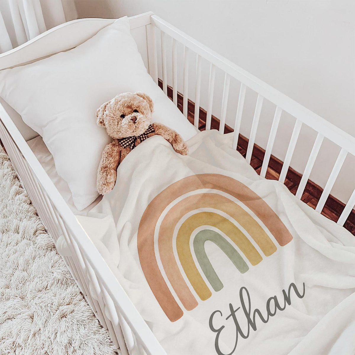 Personalized Boho Rainbow Baby Blanket: Soft Fleece Nursery Throw