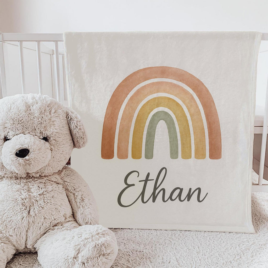 Personalized Boho Rainbow Baby Blanket: Soft Fleece Nursery Throw