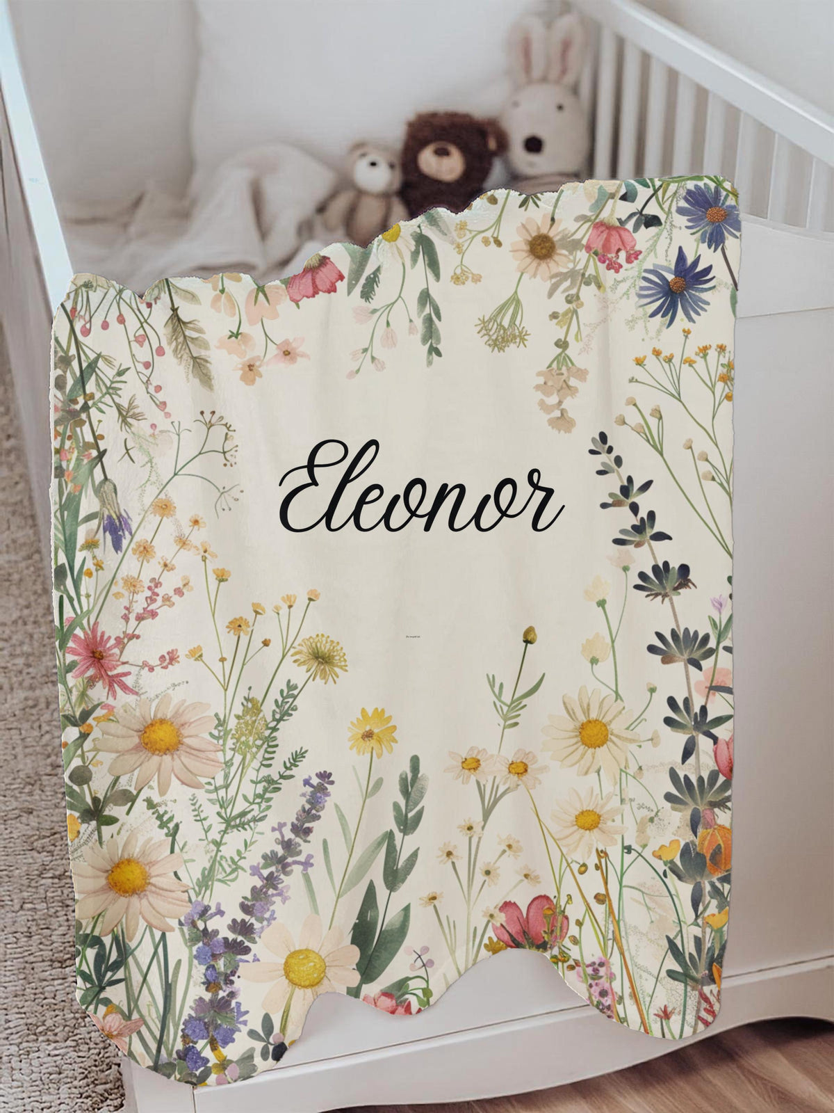 Personalized Wildflower Baby Blanket: Custom Name Floral Nursery Decor