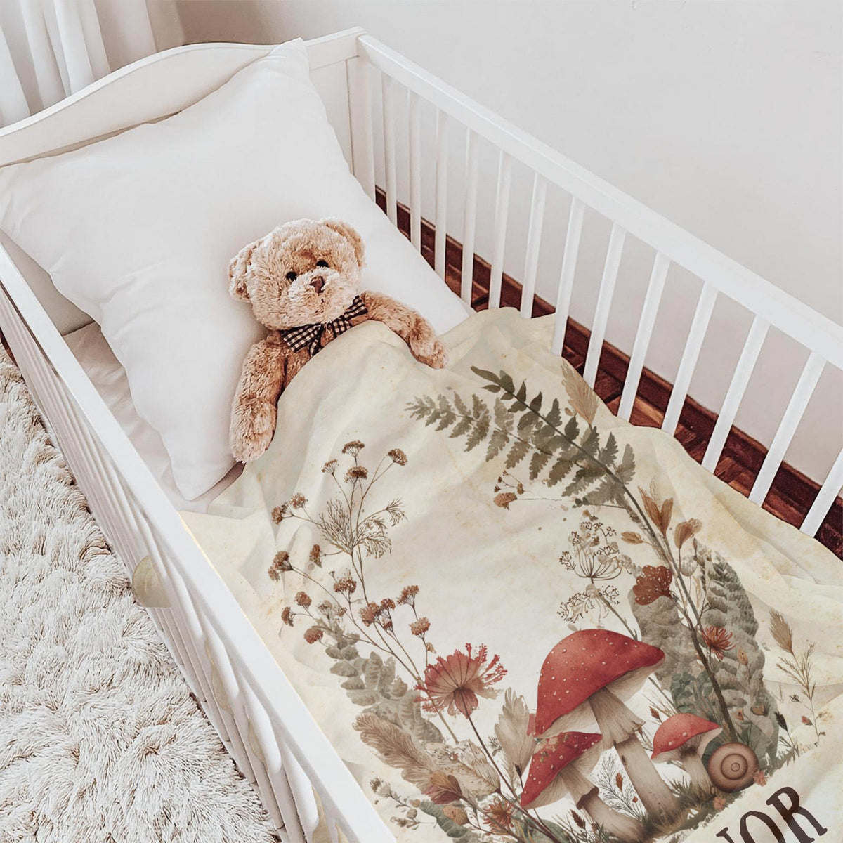 Personalized Woodland Baby Blanket: Custom Name, Boho Nursery Decor