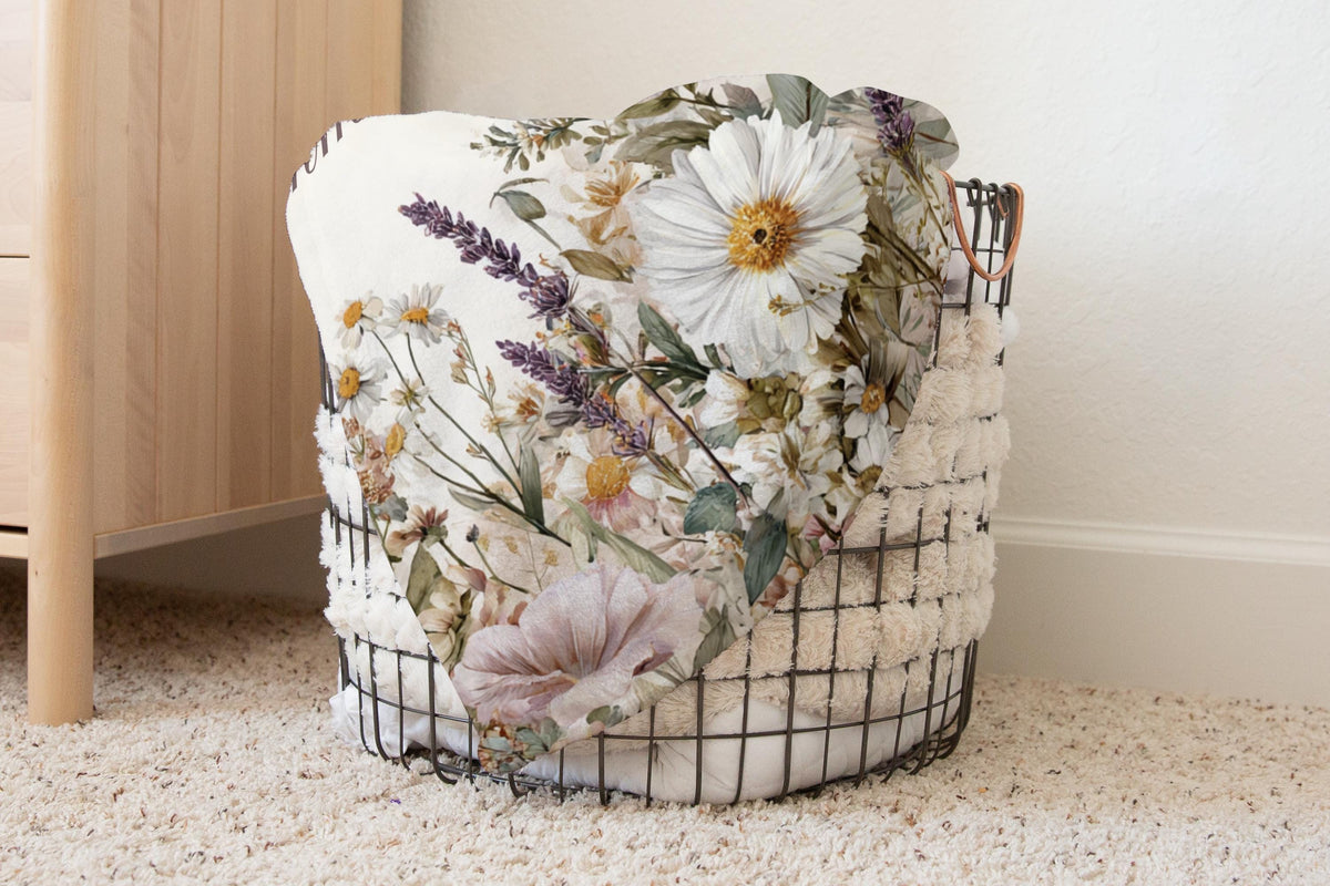 Personalized Floral Throw Blanket: Wildflower Cottagecore Decor, Custom Name Gift
