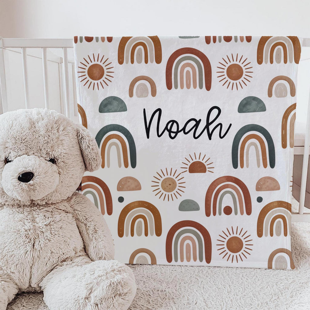 Personalized Boho Rainbow Baby Blanket: Soft Plush Fleece, Custom Name