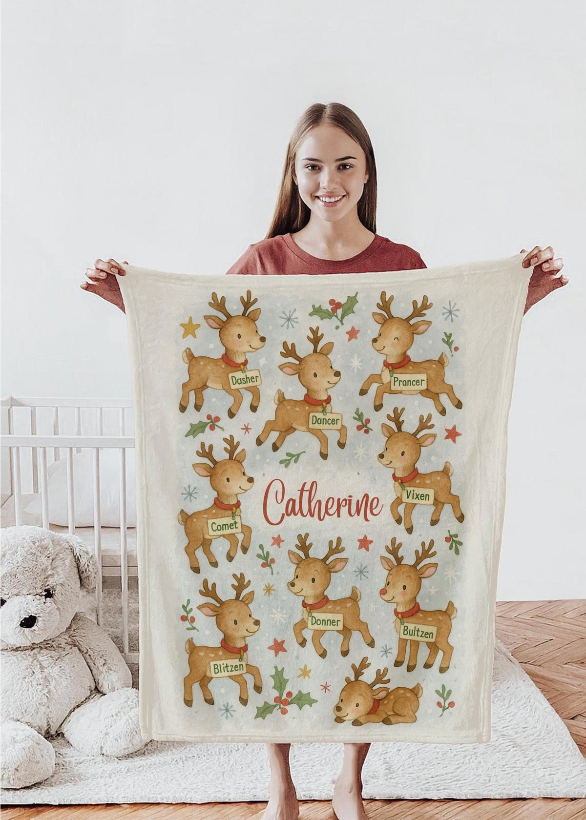 Personalized Christmas Reindeer Blanket: Soft Holiday Throw for Kids