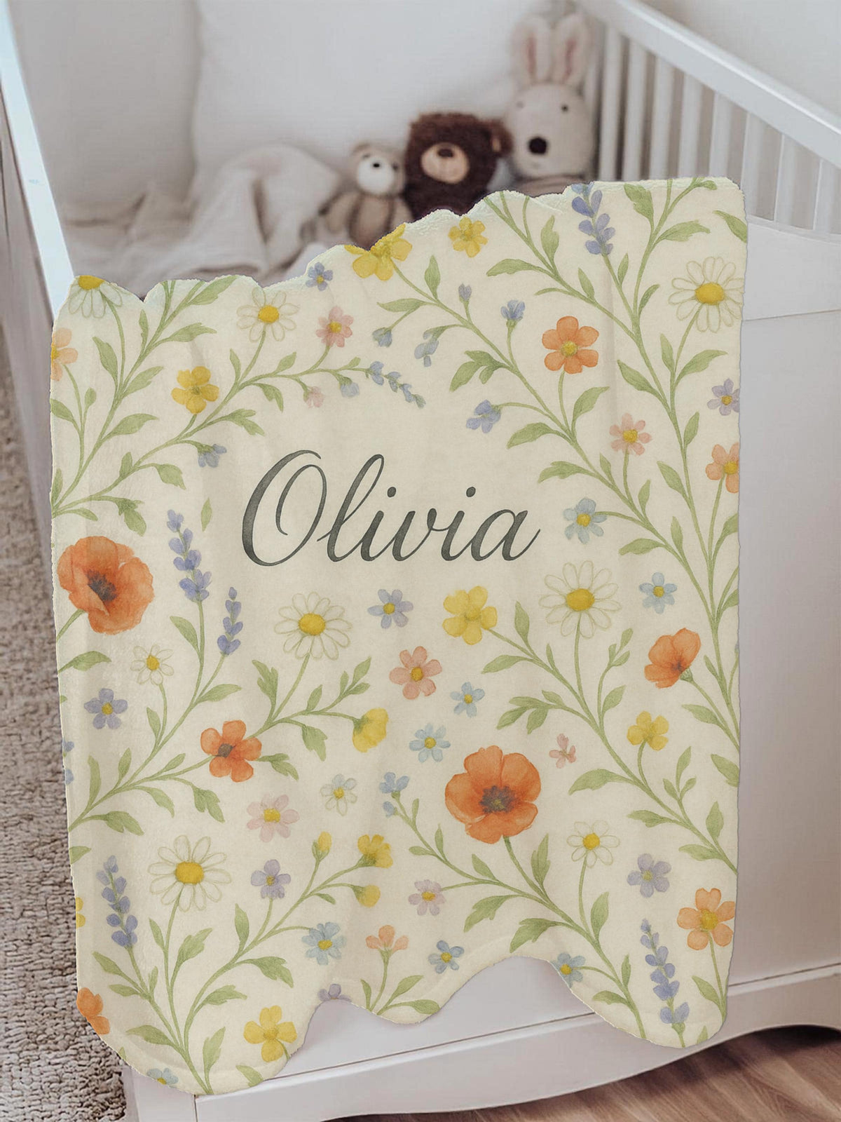 Personalized Wildflower Baby Blanket: Custom Cottagecore Nursery Decor