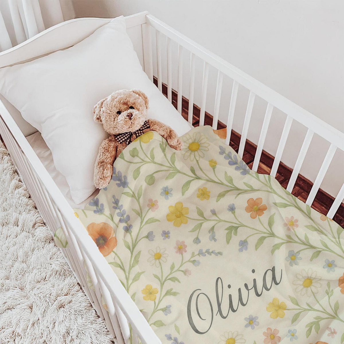 Personalized Wildflower Baby Blanket: Custom Cottagecore Nursery Decor