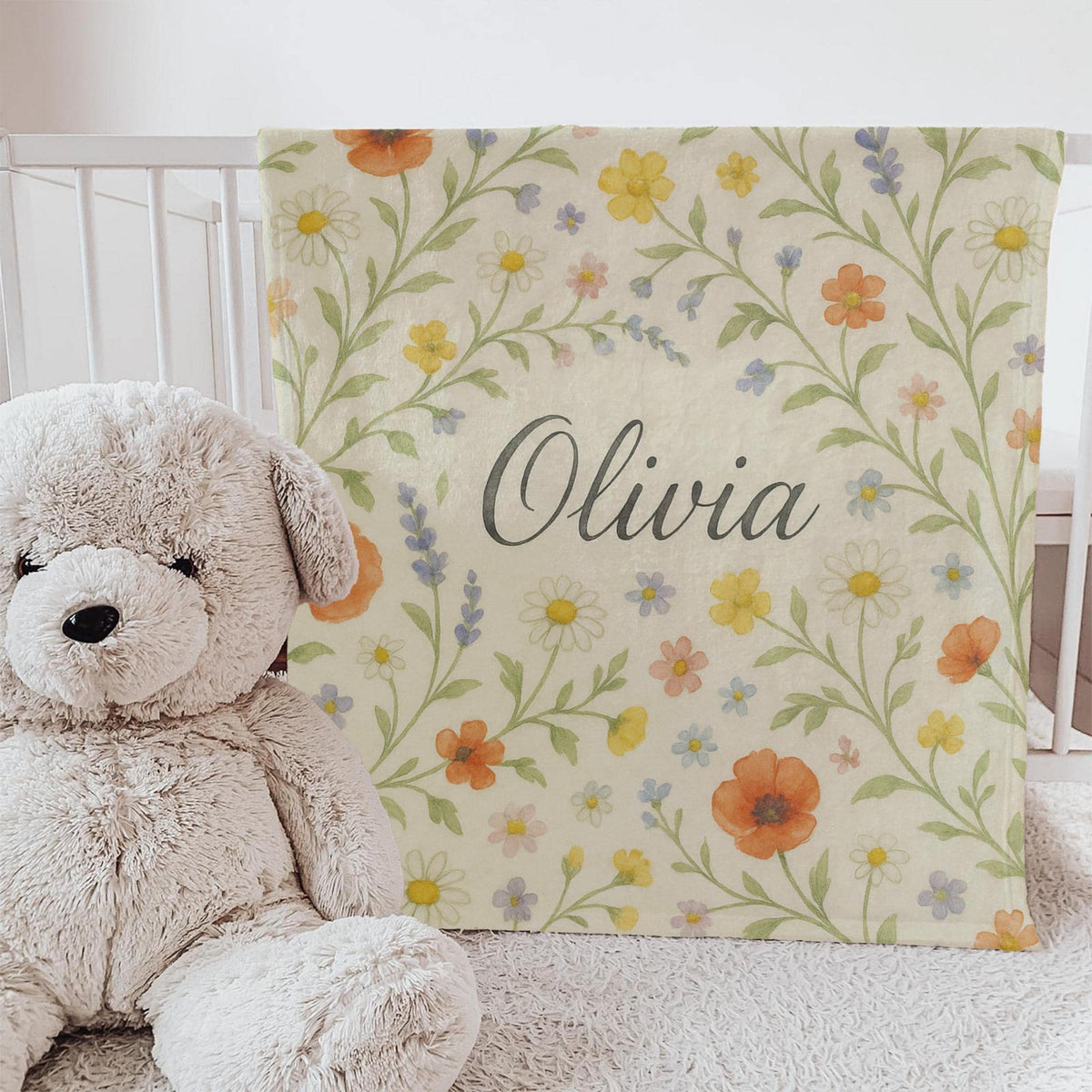 Personalized Wildflower Baby Blanket: Custom Cottagecore Nursery Decor
