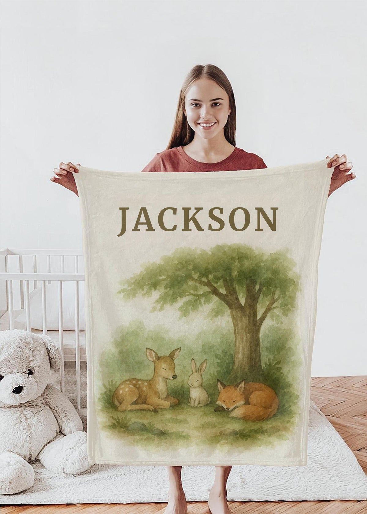Personalized Woodland Baby Blanket: Soft Fleece, Deer, Fox & Bunny