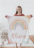 Personalized Rainbow Blanket: Soft Fleece, Custom Name, Pastel Colors