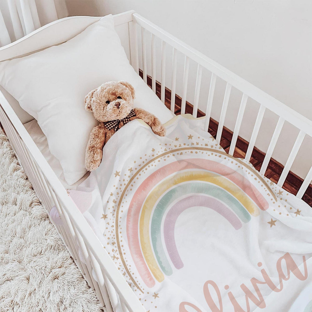 Personalized Rainbow Blanket: Soft Fleece, Custom Name, Pastel Colors
