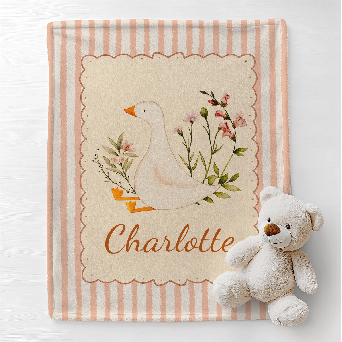 Personalized Goose Baby Blanket: Cottagecore Floral Nursery Decor
