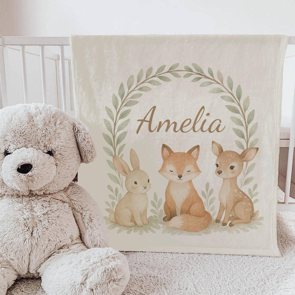 Baby Blanket Personalized Woodland Minky Nursery Decor