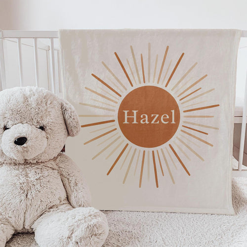 Minimalist Boho Sunburst Personalized Baby Name Blanket