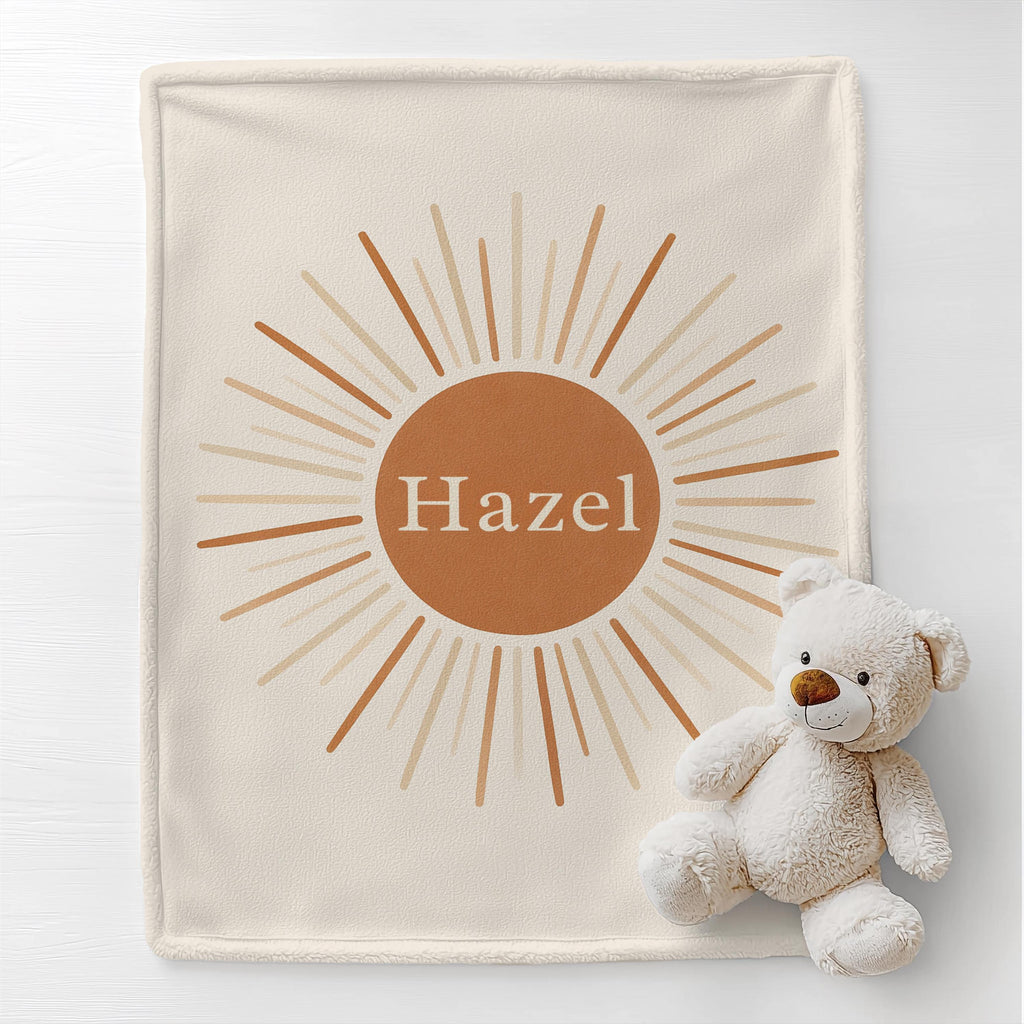 Minimalist Boho Sunburst Personalized Baby Name Blanket