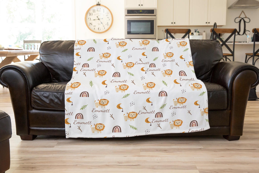 Personalized Boho Safari Baby Blanket: Lion, Rainbow, Jungle Nursery