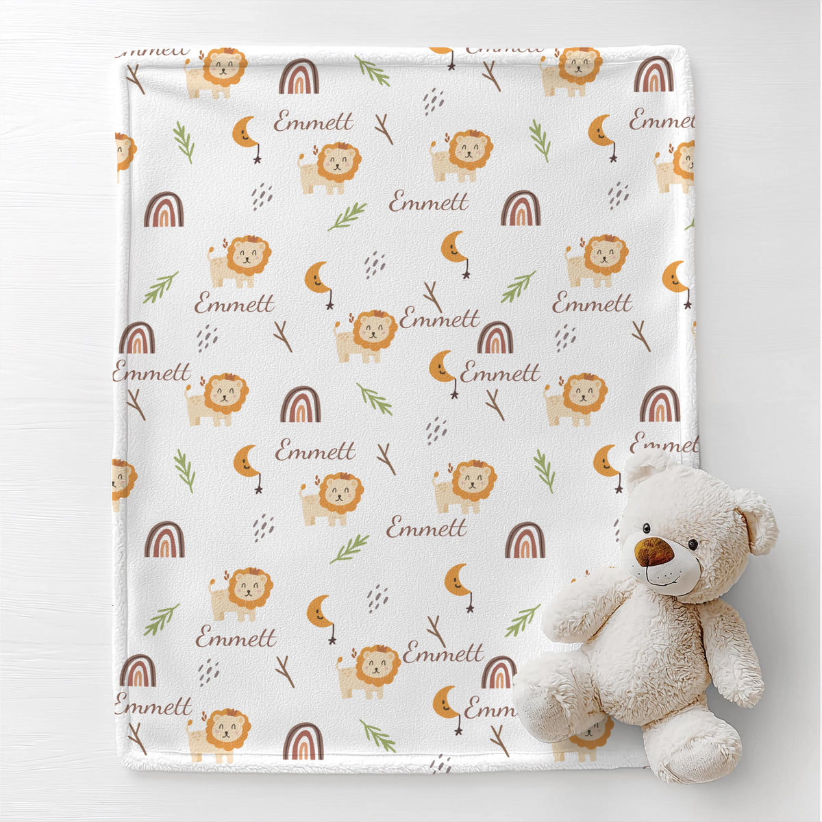 Personalized Boho Safari Baby Blanket: Lion, Rainbow, Jungle Nursery