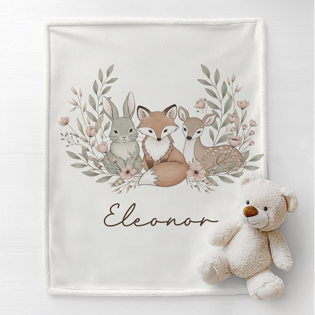 Personalized Minky Fleece Baby Blanket: Woodland Deer, Fox & Bunny