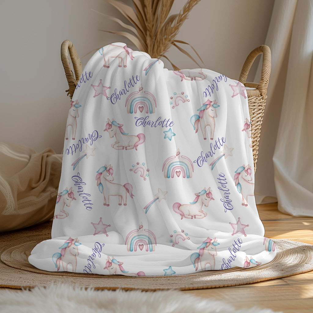 Personalized Unicorn Blanket: Rainbow Name Blanket, Magical Gift