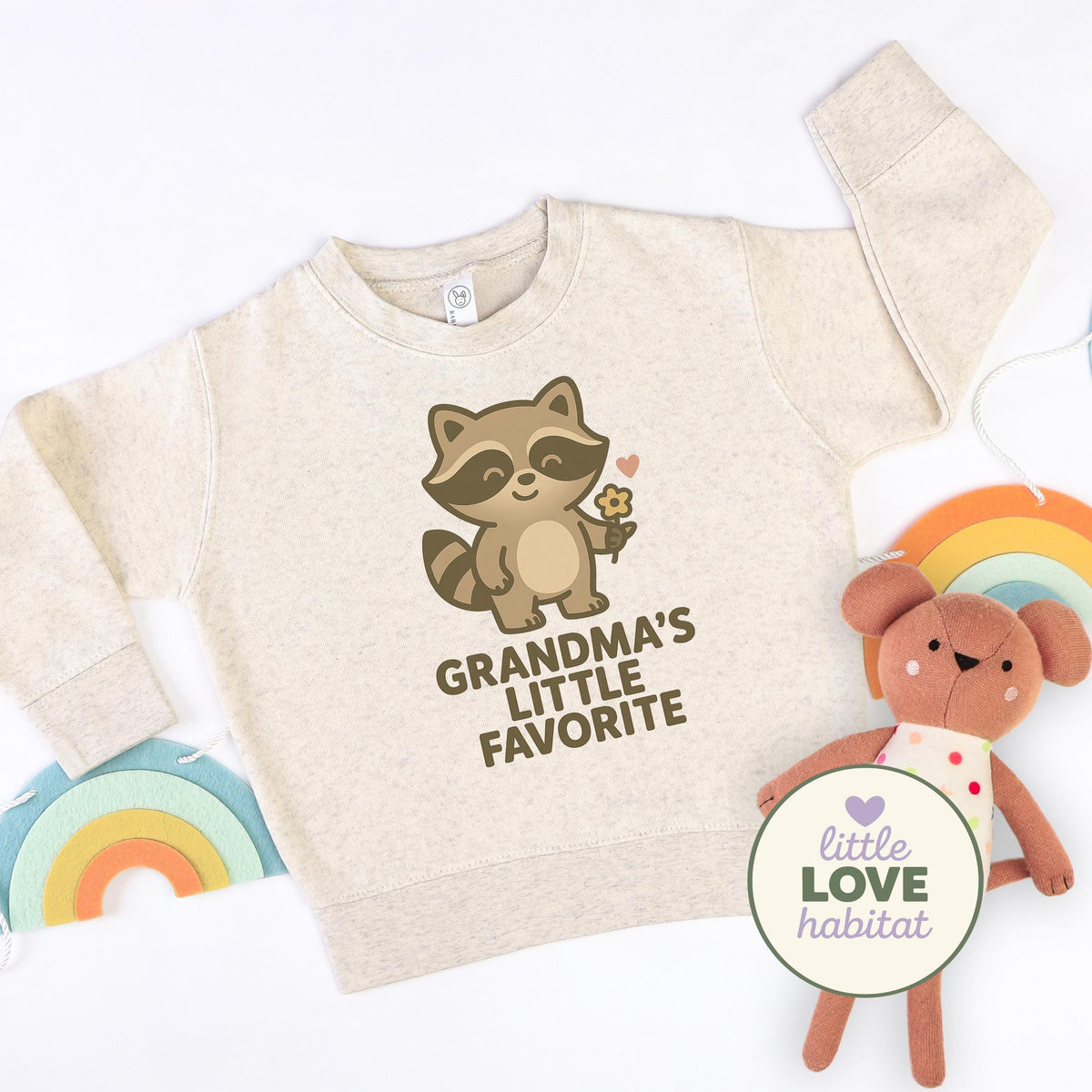 Grandma’s Little Favorite Baby Onesie | Cute Raccoon Bodysuit | Funny Baby Outfit | Grandma Gift | Little Love Habitat Baby C