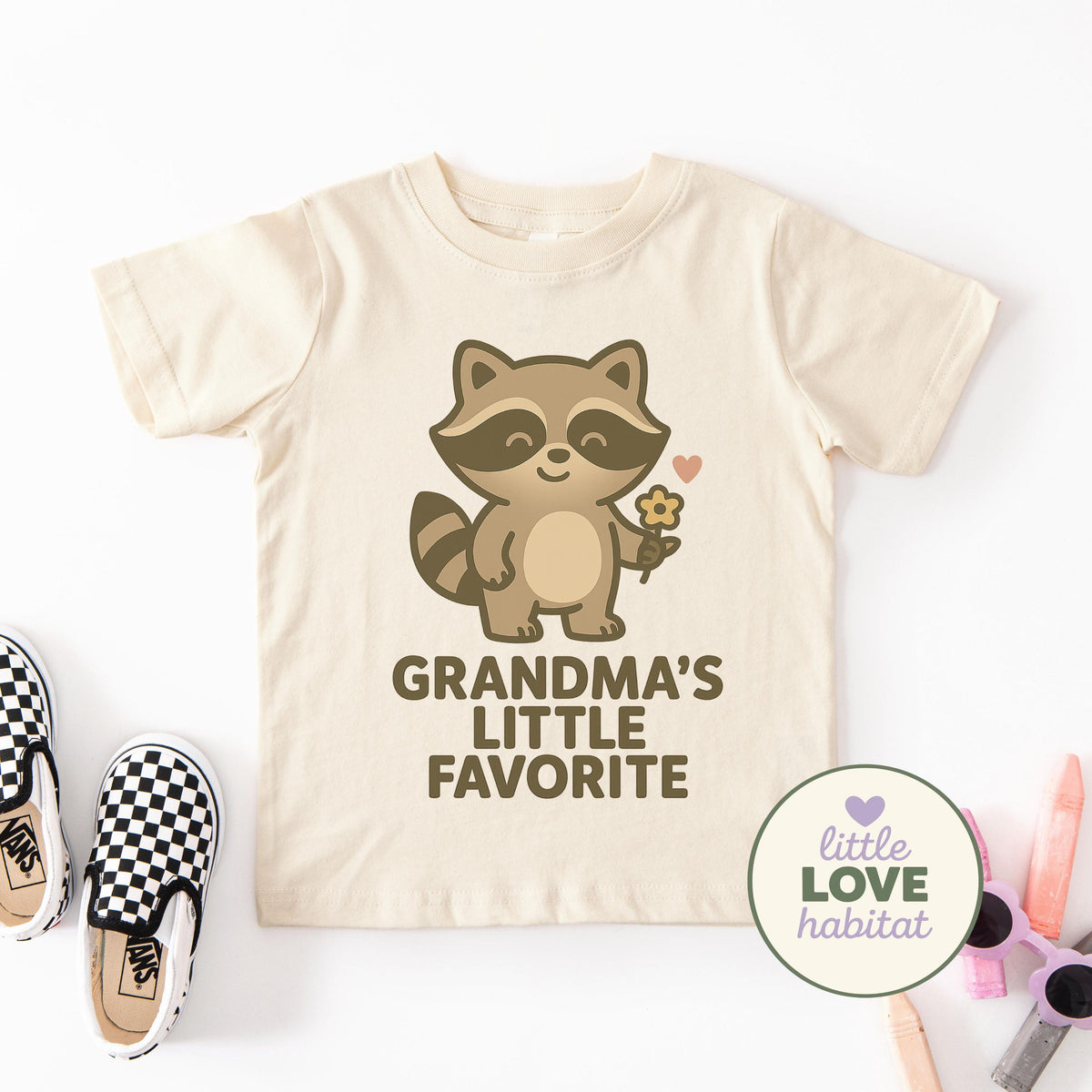 Grandma’s Little Favorite Baby Onesie | Cute Raccoon Bodysuit | Funny Baby Outfit | Grandma Gift | Little Love Habitat Baby C