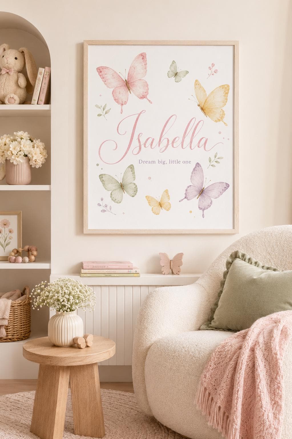 Personalized Butterfly Nursery Name Print, Custom Baby Girl Wall Art, Watercolor Butterfly Nursery Decor, Pastel Baby Name Si