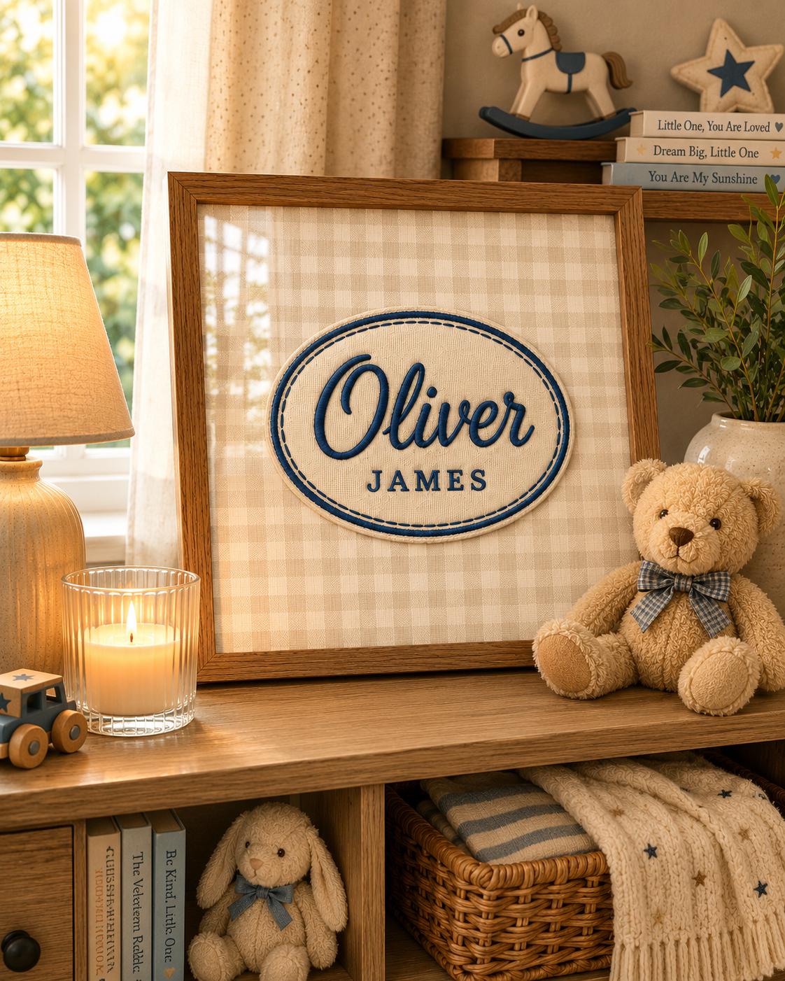 Custom Name Nursery Print, Personalized Baby Boy Wall Art, Gingham Name Poster, Heirloom Kids Room Decor Printable