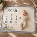 Personalized Baby Milestone Blanket Boy, Blue Bunny Monthly Milestone Blanket, Custom Baby Name Blanket, My First Year Blanke