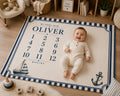 Personalized Nautical Baby Milestone Blanket, Sailboat Monthly Milestone Blanket, Custom Baby Name Blanket, First Year Baby B