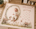 Personalized Goose Baby Milestone Blanket, Pink Floral Monthly Milestone Blanket, Custom Baby Name Blanket, Baby Girl First Y