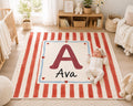 Personalized Initial Baby Blanket, Red Striped Monogram Baby Blanket, Custom Baby Name Blanket, Nursery Blanket, Newborn Gift
