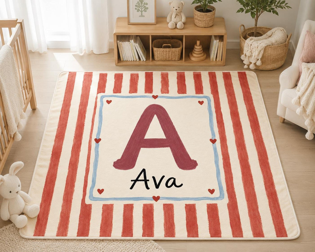 Personalized Initial Baby Blanket, Red Striped Monogram Baby Blanket, Custom Baby Name Blanket, Nursery Blanket, Newborn Gift