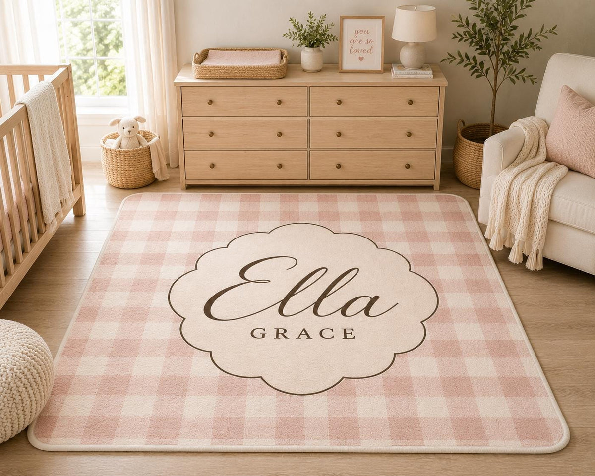 Personalized Baby Name Blanket, Pink Gingham Baby Blanket, Custom Nursery Blanket, Baby Girl Name Blanket, Newborn Gift, Baby