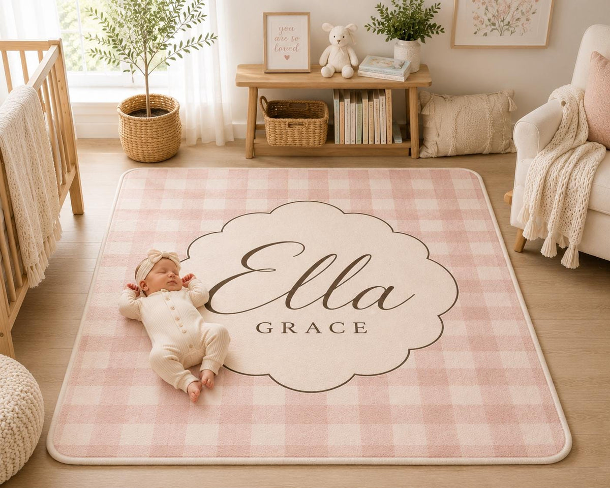 Personalized Baby Name Blanket, Pink Gingham Baby Blanket, Custom Nursery Blanket, Baby Girl Name Blanket, Newborn Gift, Baby