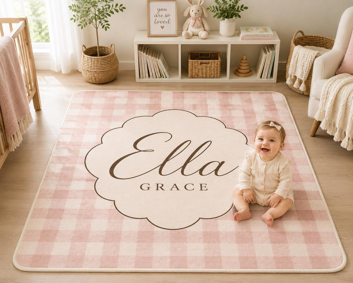 Personalized Baby Name Blanket, Pink Gingham Baby Blanket, Custom Nursery Blanket, Baby Girl Name Blanket, Newborn Gift, Baby