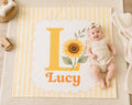 Personalized Sunflower Baby Blanket, Custom Initial Baby Blanket, Floral Monogram Nursery Blanket, Baby Girl Name Blanket, Ne